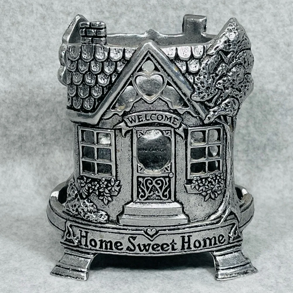 Vintage Yankee‎ Candle Pewter Jar Candle Holder Home Sweet Home Carson 1996